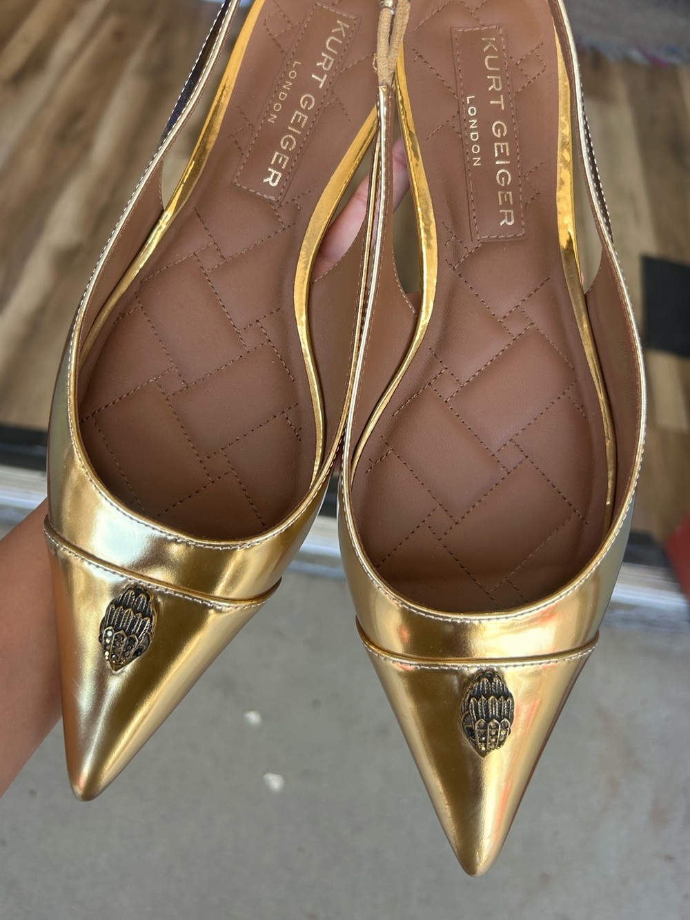 Kurt Geiger The Belgravia Slingback Flat in Gold Patent Leather - Picture 6 of 9